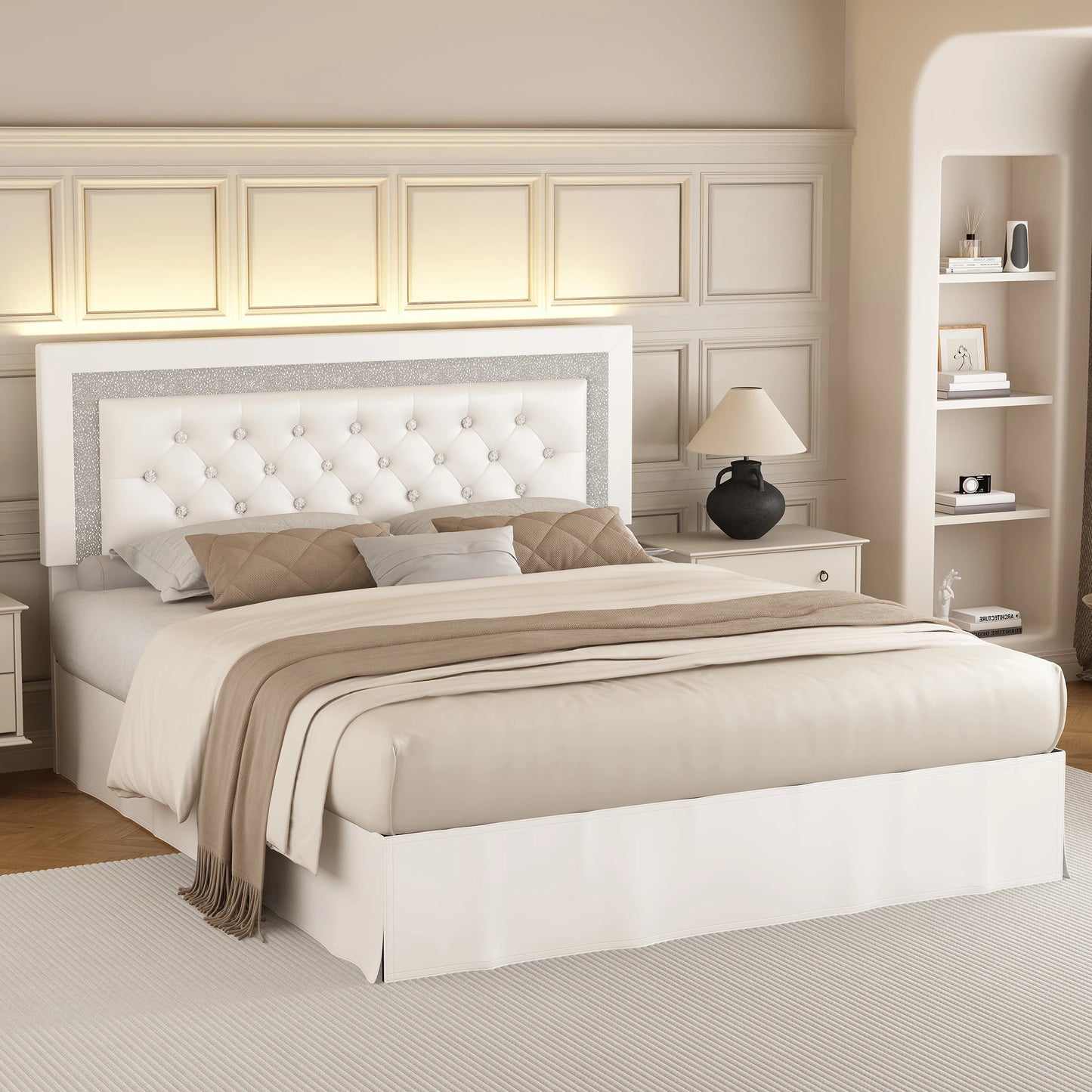 SIBEDS CN Queen Bed Frame With LED Lights Headboard