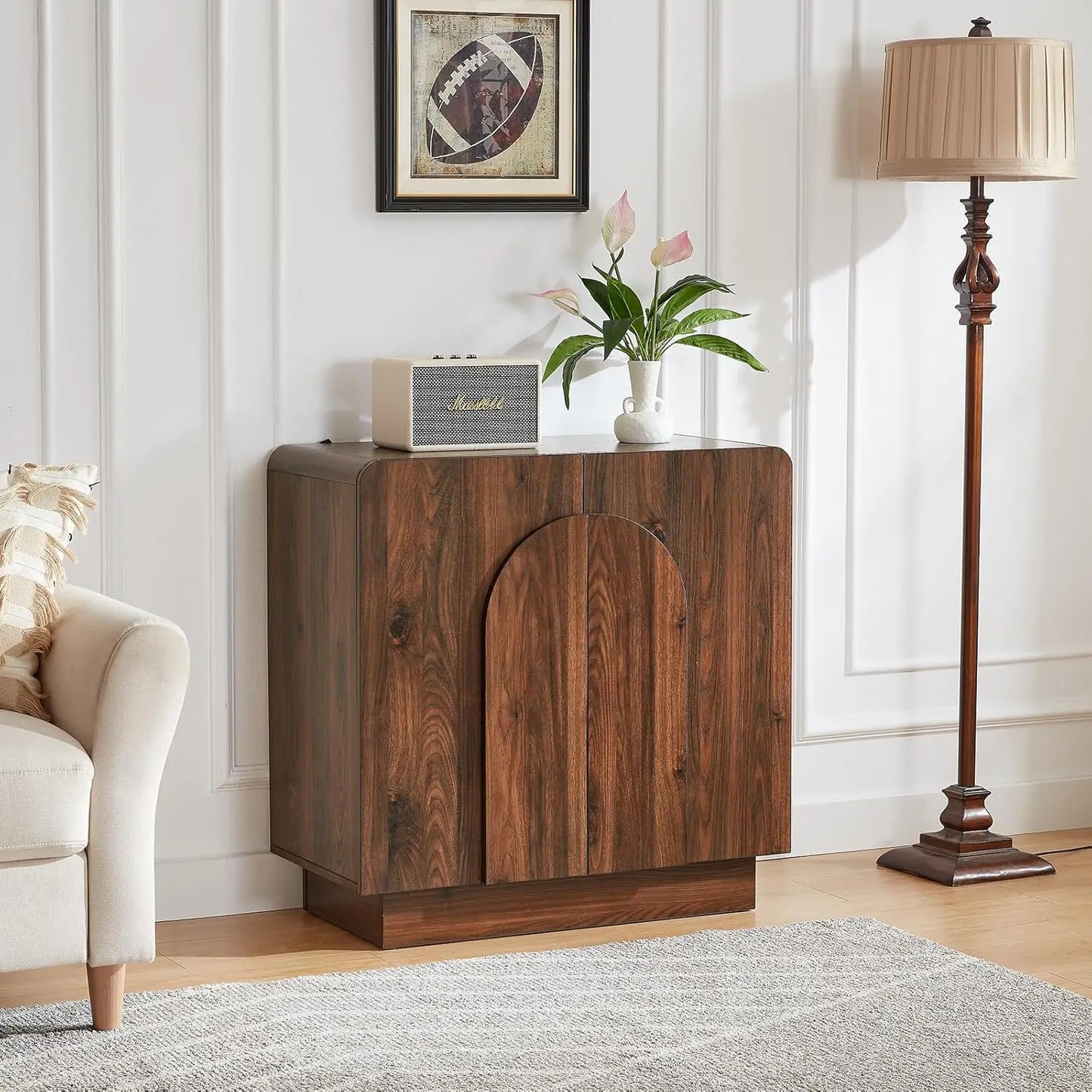 ONBRILL Modern Curved Sideboard With Arched Doors And Adjustable Shelves