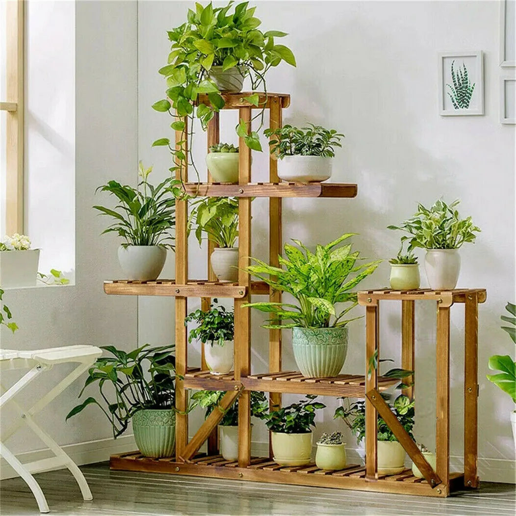 Bingopaw 6 Tiered Wooden Plant Stand Indoor Outdoor Garden