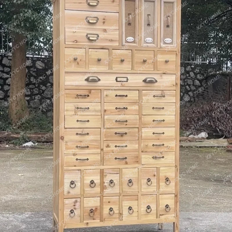 Rustic Solid Wood Jewelry Cabinet With Multi Grid Storage