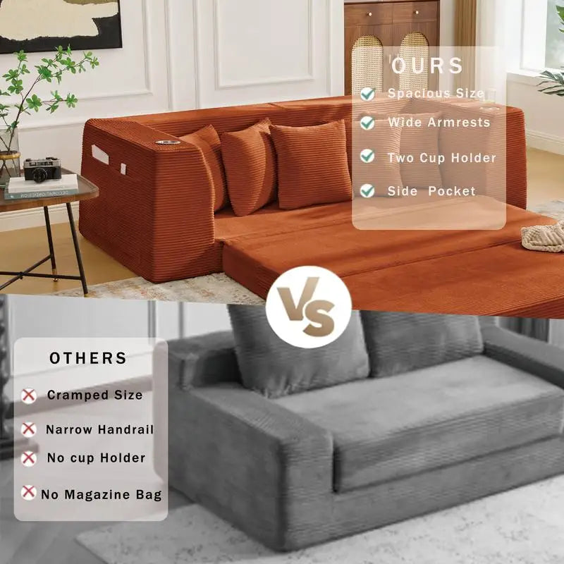 CN Sichuan Convertible Sofa Bed Loveseat 2 In 1 With Pillows