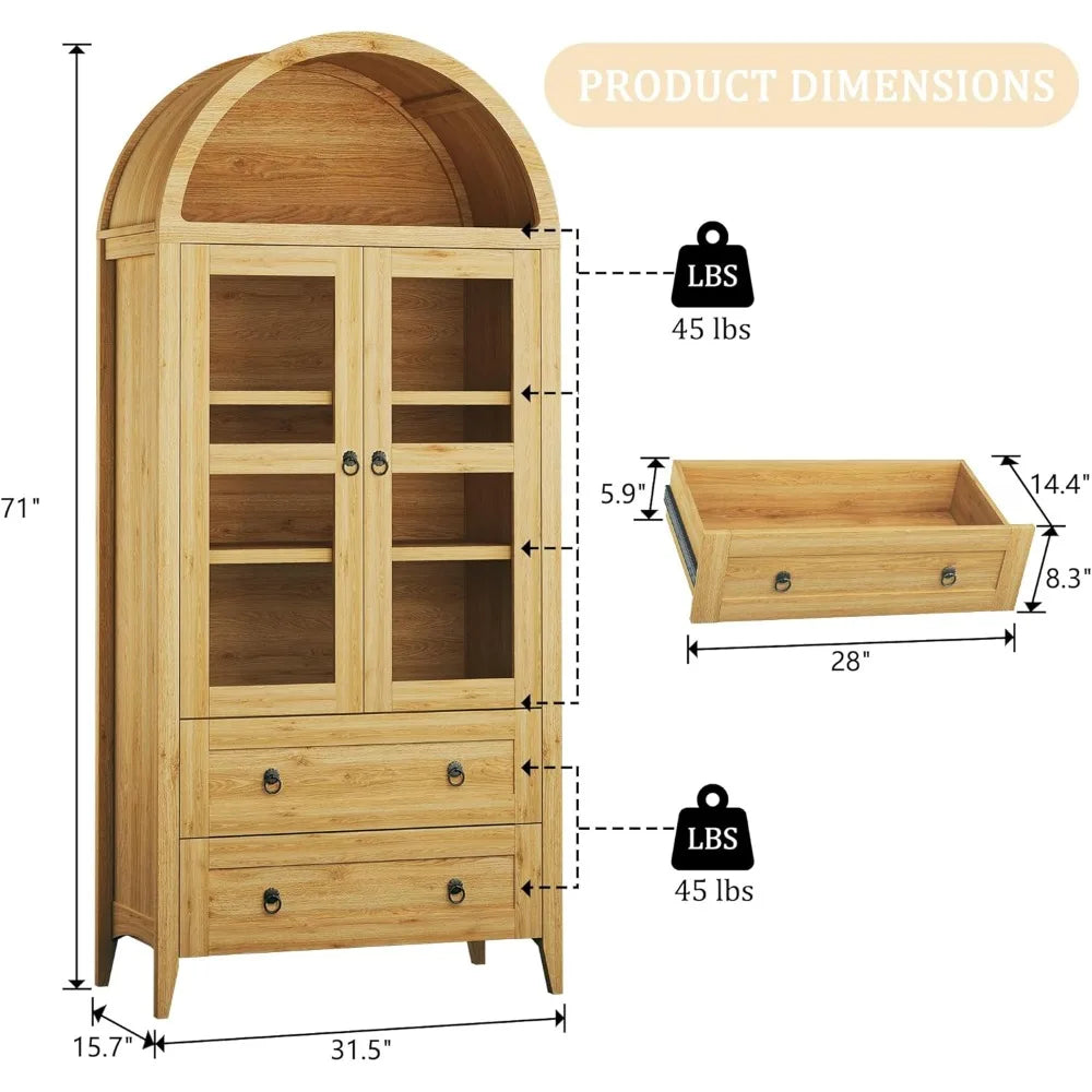 71 Inch Tall Pantry Cabinet with LED Lights and Adjustable Shelves for Kitchen