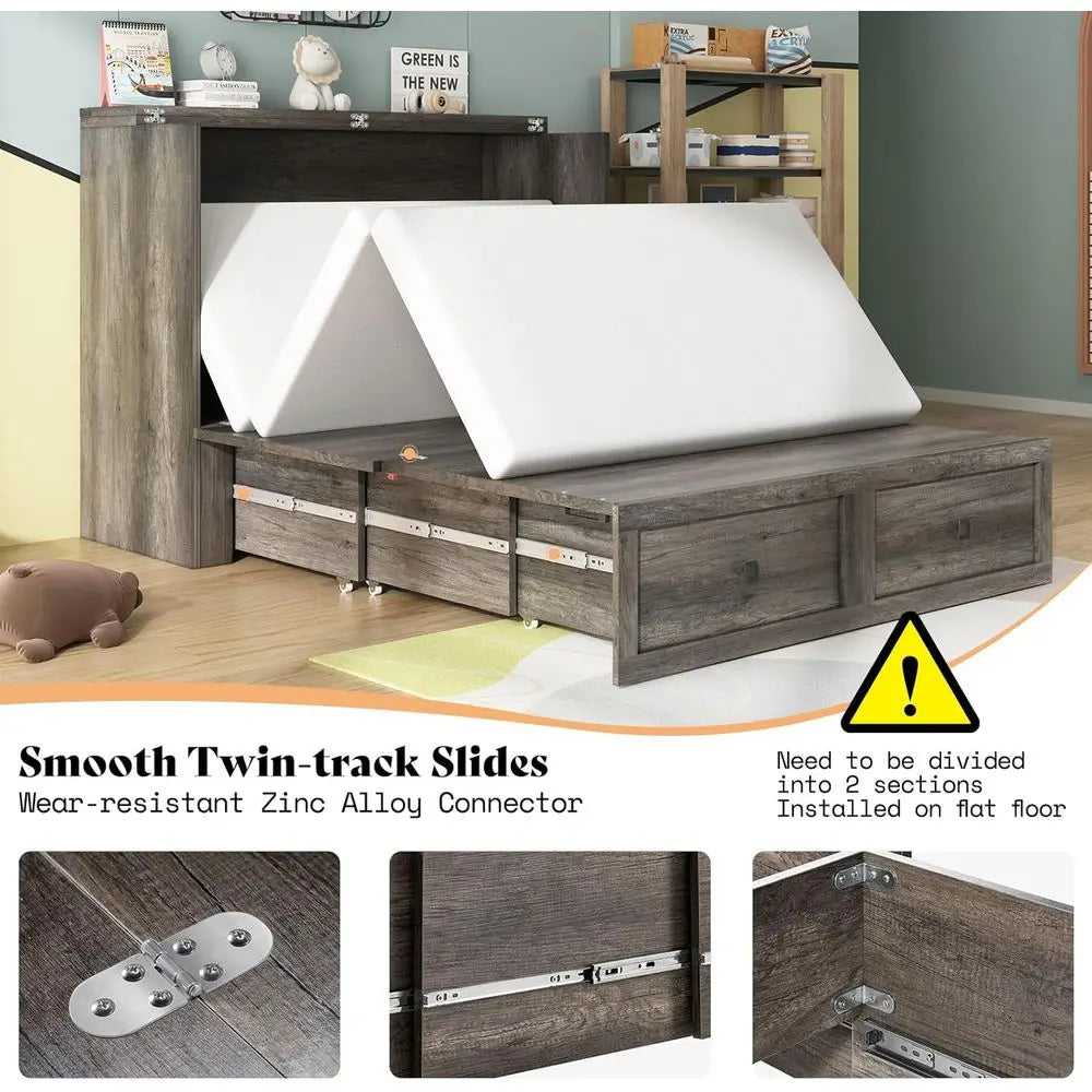 Murphy Bed With Storage And Charging Station Foldable Desk
