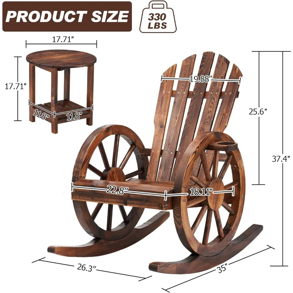 MKDK Outdoor Cedar Rocking Chair Set With Side Table
