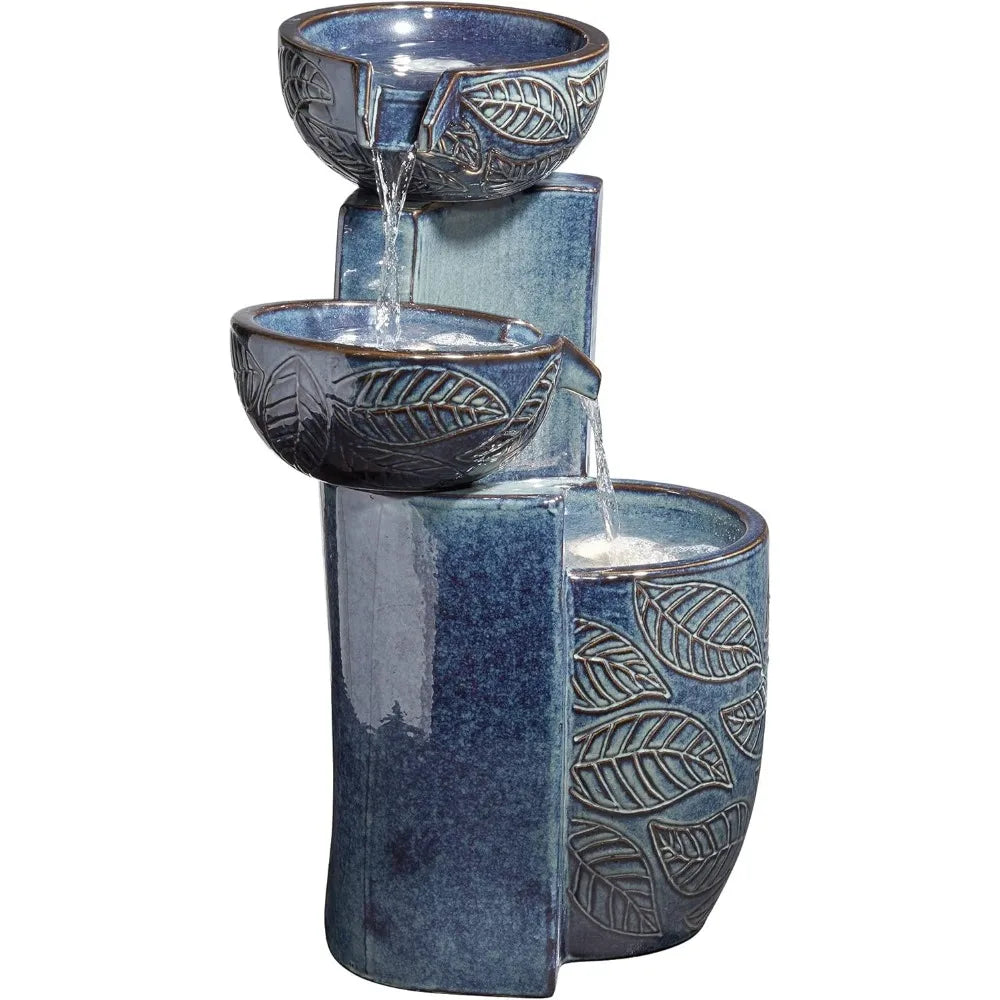 Summer Leaves Outdoor Water Fountain with LED Light for Garden and Patio