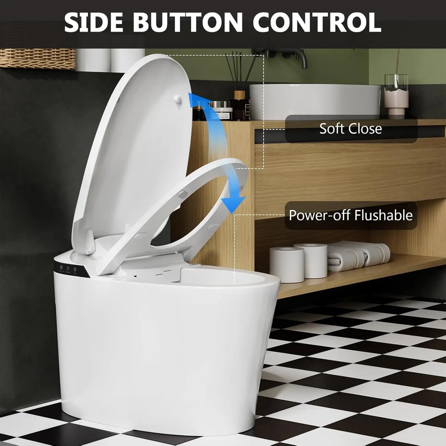Modern Smart Toilet with Heated Seat Auto Flushing Foot Sensor and Night Light