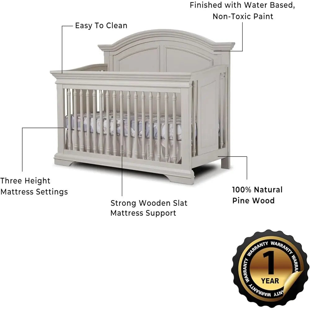 Arched High Crib 4in1 Convertible Wooden Bed For Baby