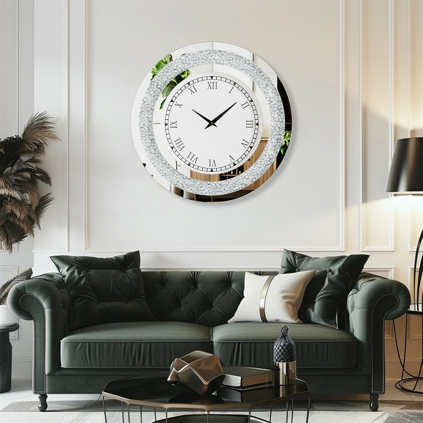 Glam Sparkle Mirrored Wall Clock For Modern Home Decor