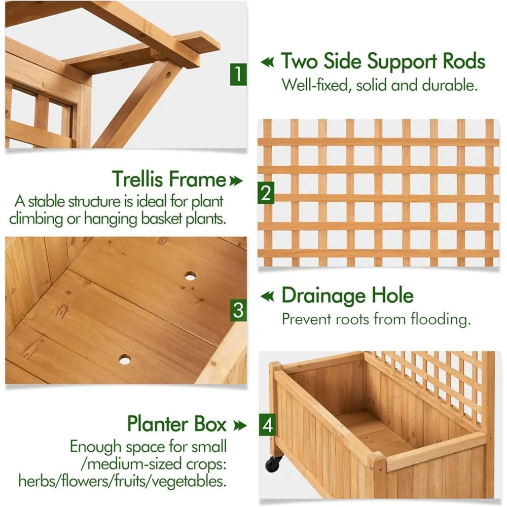 72 Inch Garden Planter with Trellis for Climbing Plants and Outdoor Use