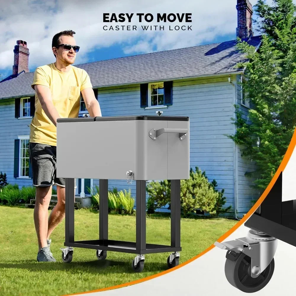 Rolling Ice Chest On Wheels Cooler Cart With Shelf