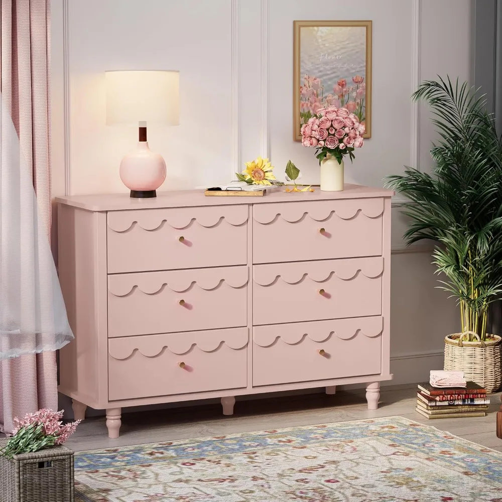 MKDK Girls Scalloped 6 Drawer Dresser Organizer Storage