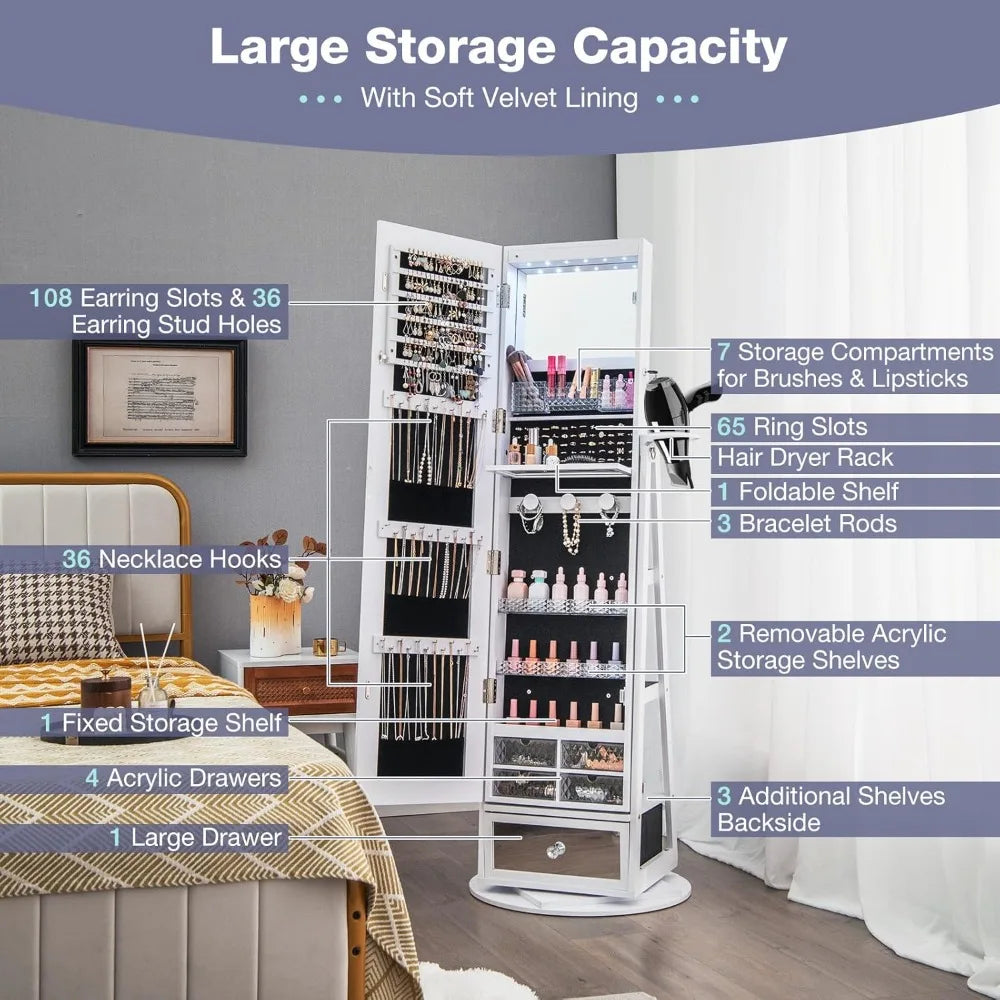 Hign-concerned 360 Swivel Jewelry Cabinet Armoire Mirror