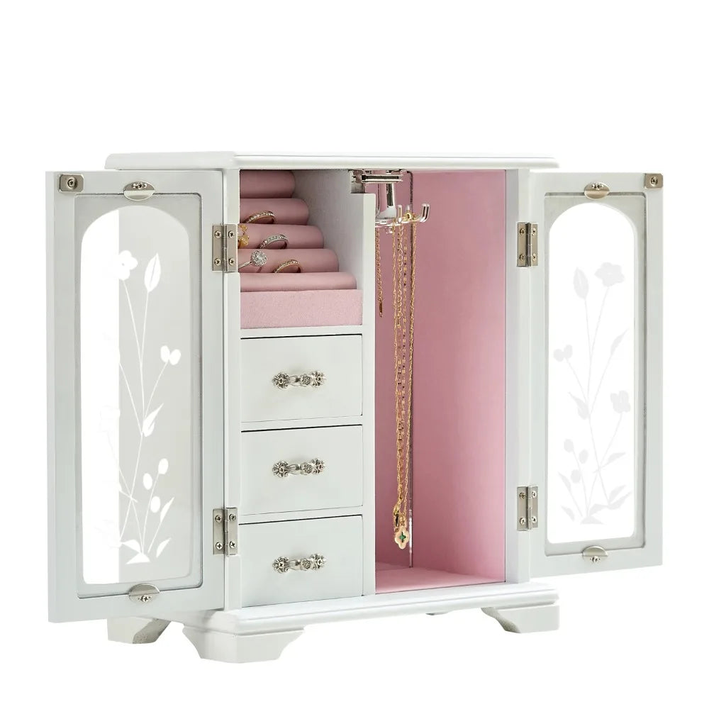 Solid Wood Jewelry Box with Rotating Necklace Rack