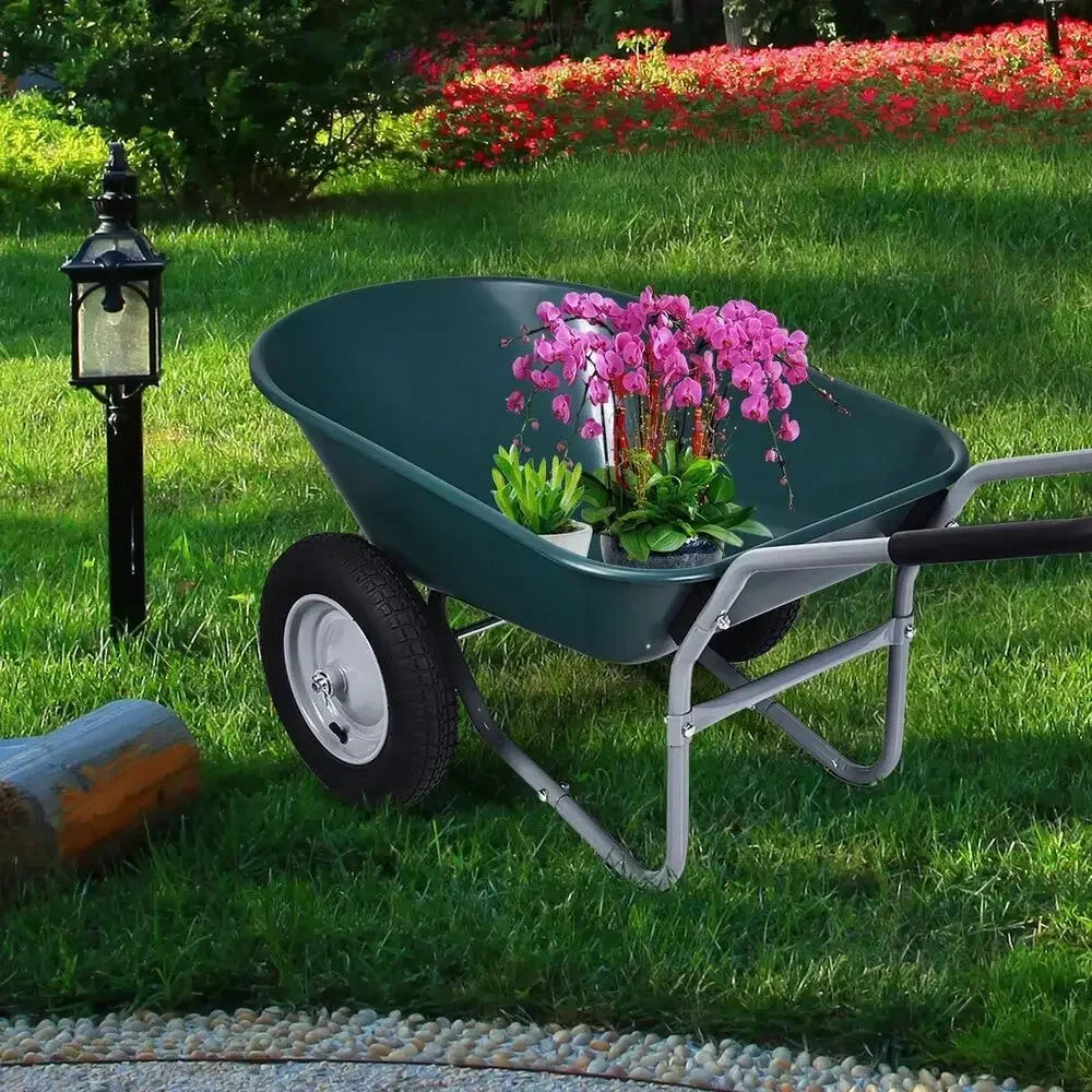 Heavy Duty 2 Tire Wheelbarrow Garden Cart Utility Dolly in Green