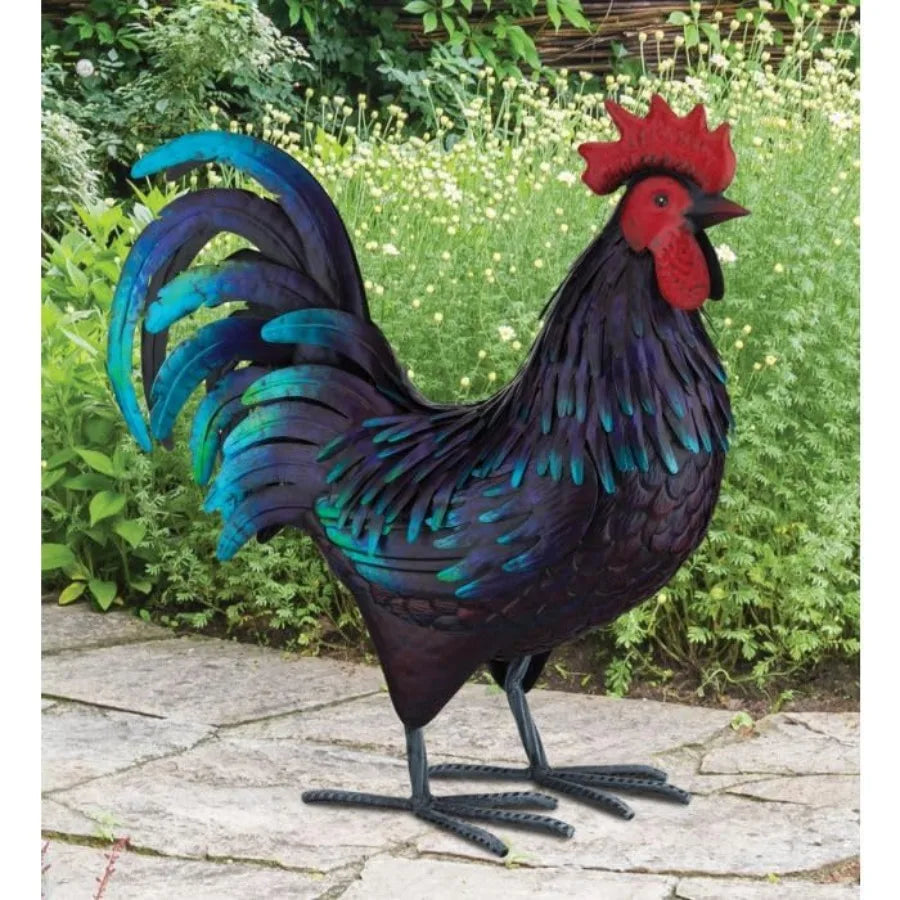 SHXI Handcrafted Metal Rooster Statue Weather Resistant Garden Art