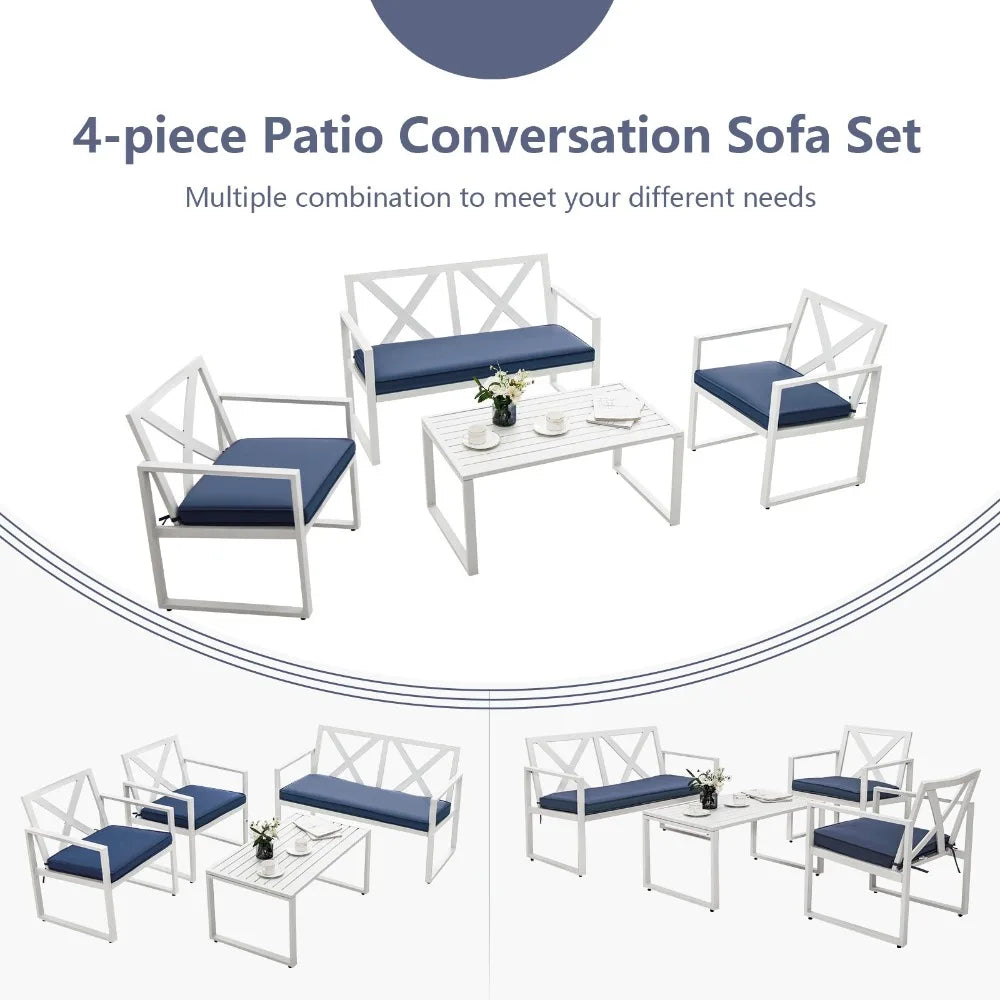 Patiojoy 4 Piece Patio Conversation Set With Cushioned Loveseats
