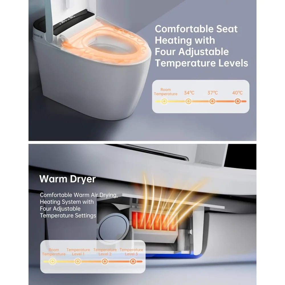 Smart Bidet Toilet with Auto Open Close Lid Heated Seat and Foot Sensor