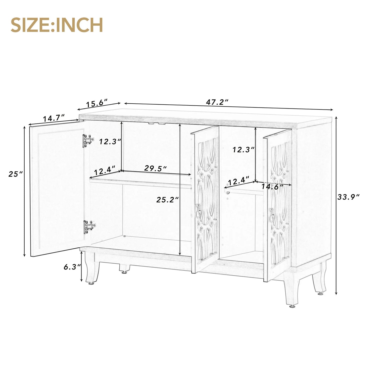 Sideboard With Glass Doors Three Door Mirrored Buffet Cabinet