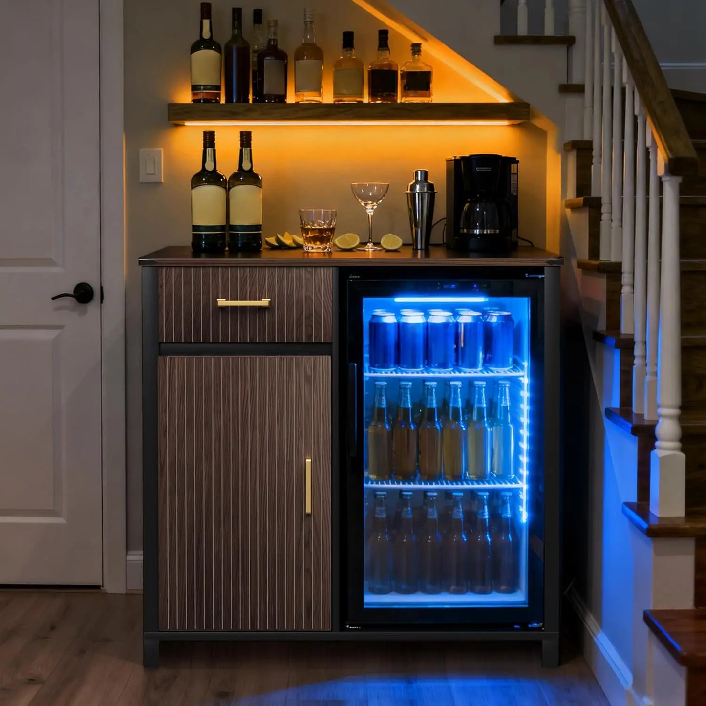 ZHENDAI Coffee Bar With Mini Fridge Space