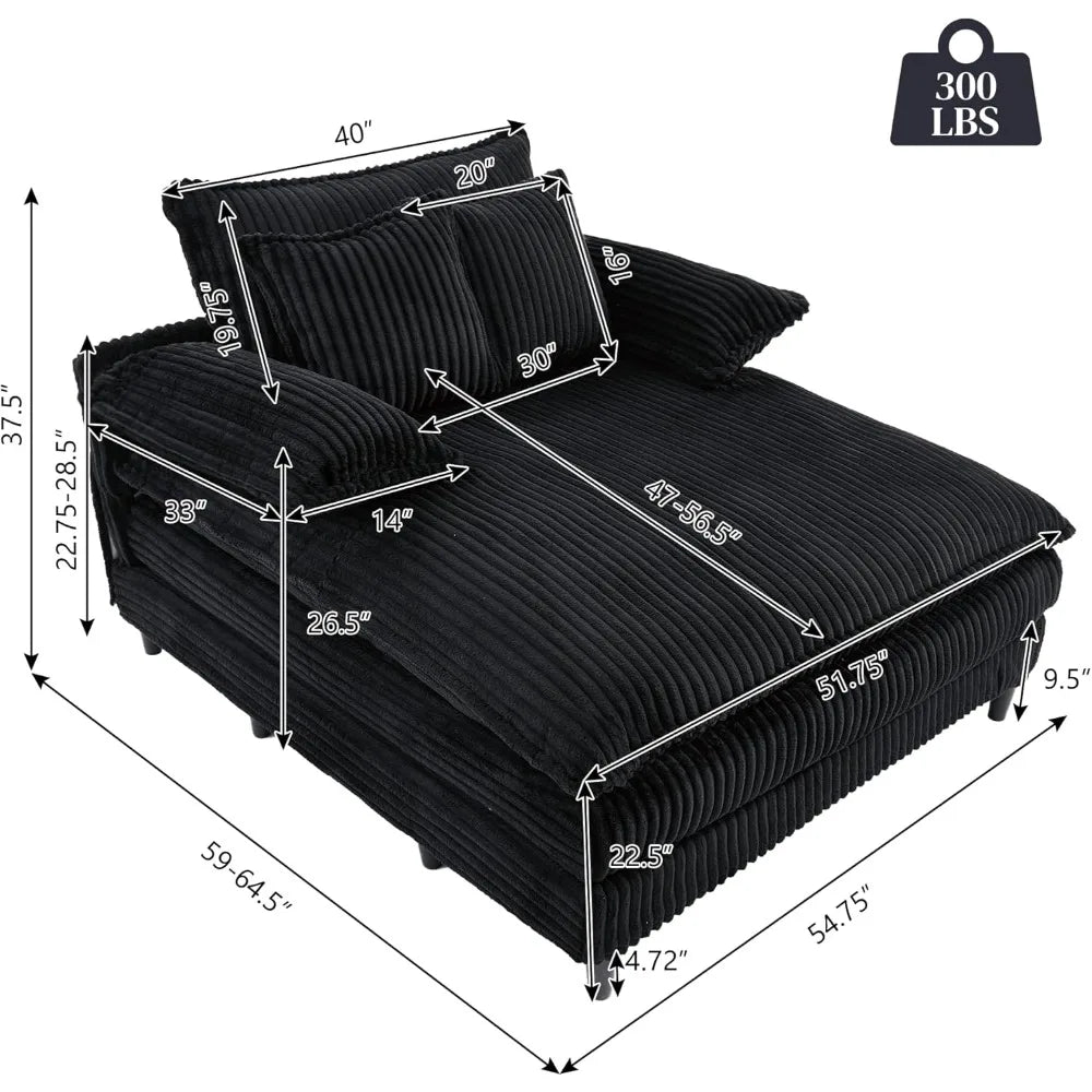 RBXC Oversized Upholstered Corduroy Chaise Lounge Sofa