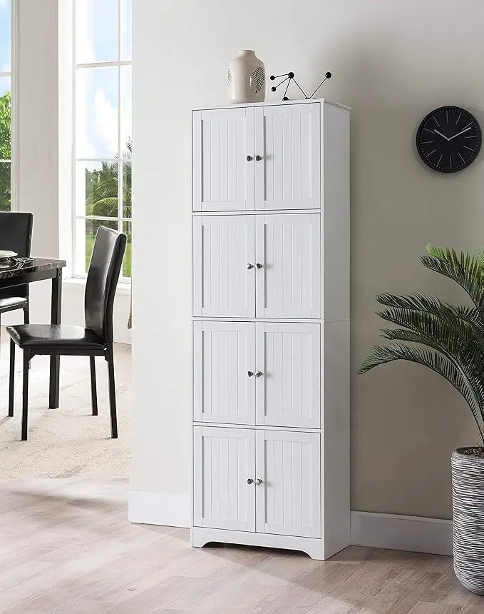 Lyons 4 Tier Kitchen Pantry Storage Cabinet with 8 Doors in White 68 Inches High