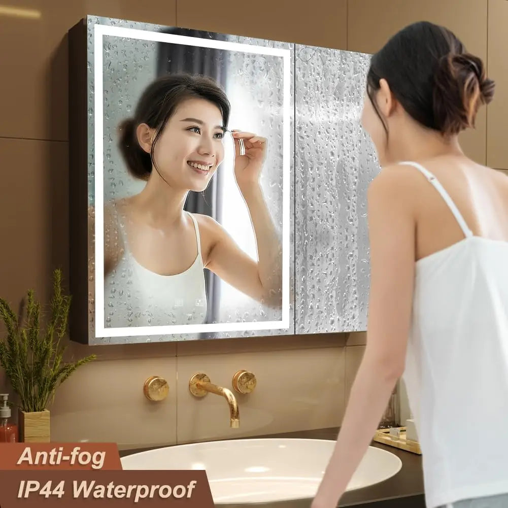 LED Bathroom Medicine Cabinet Defogger Dimmable Makeup Mirror USB
