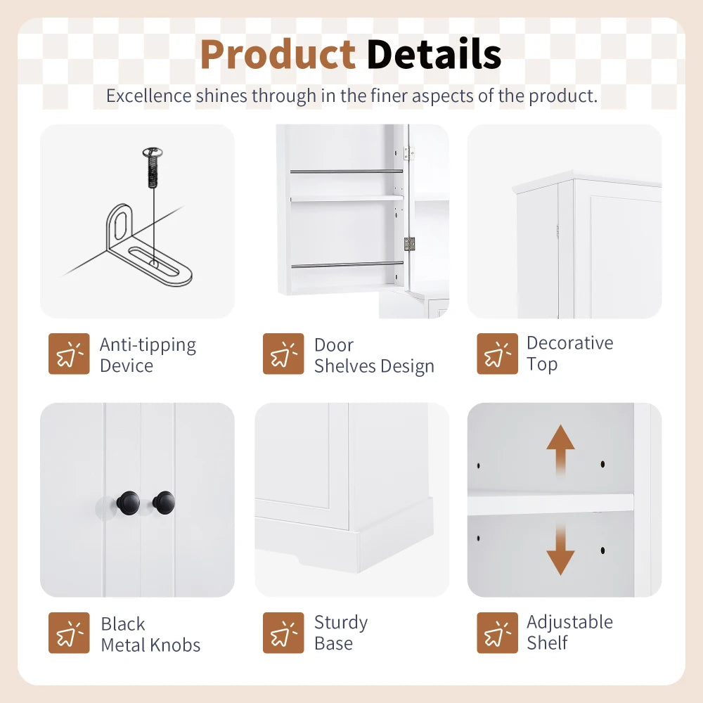 White Freestanding Bathroom Storage Cabinet With Laundry Hamper