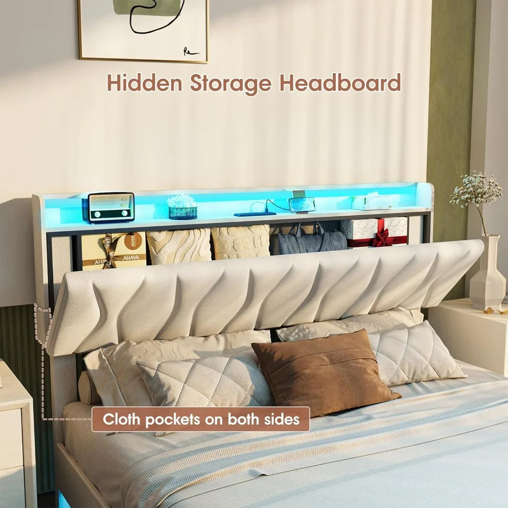 Guangbai Floating Bed Frame Storage Headboard Led Lights