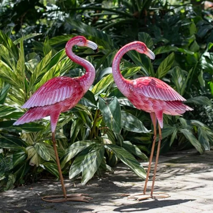 SHXI Flamingos Garden Statue Yard Art Metal Birds Sculpture