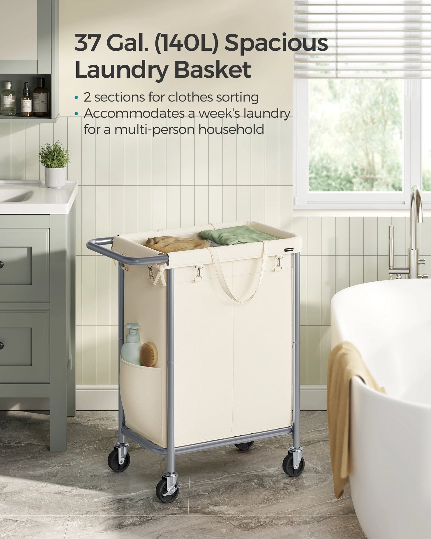 Songmics Rolling Laundry Basket 2-Section With Liner