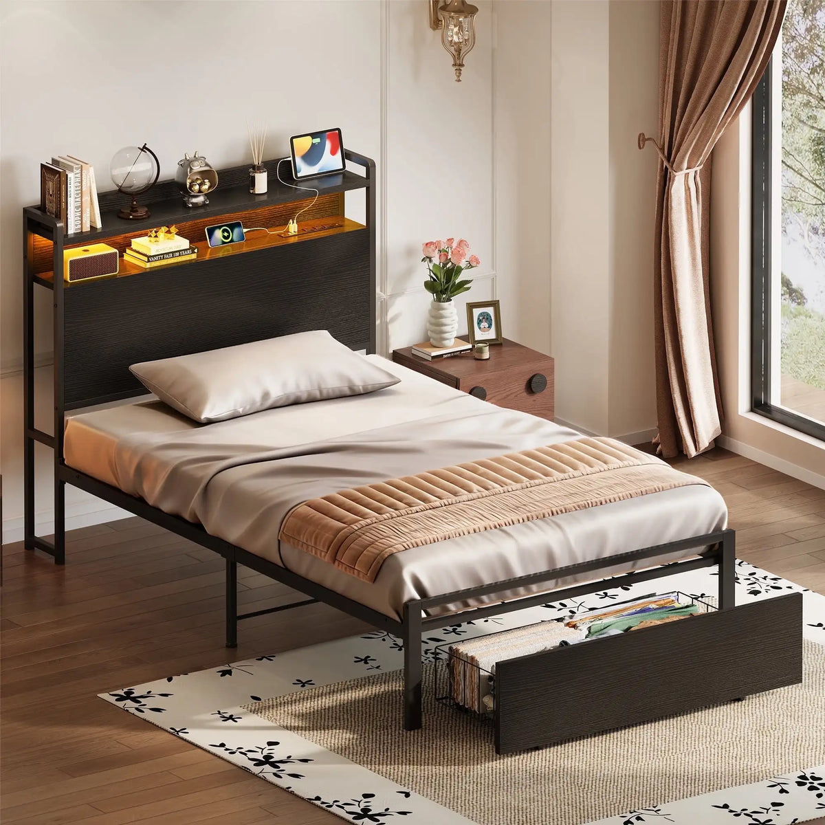 Casacomoda Platform Bed Frame With Storage Headboard Charging Station
