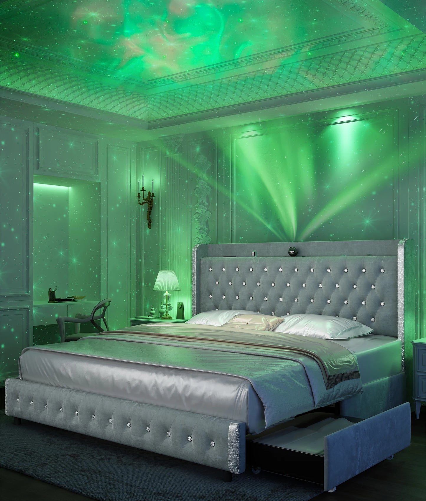 GEGOFORU Galaxy Projector LED Bed Frame With Bluetooth
