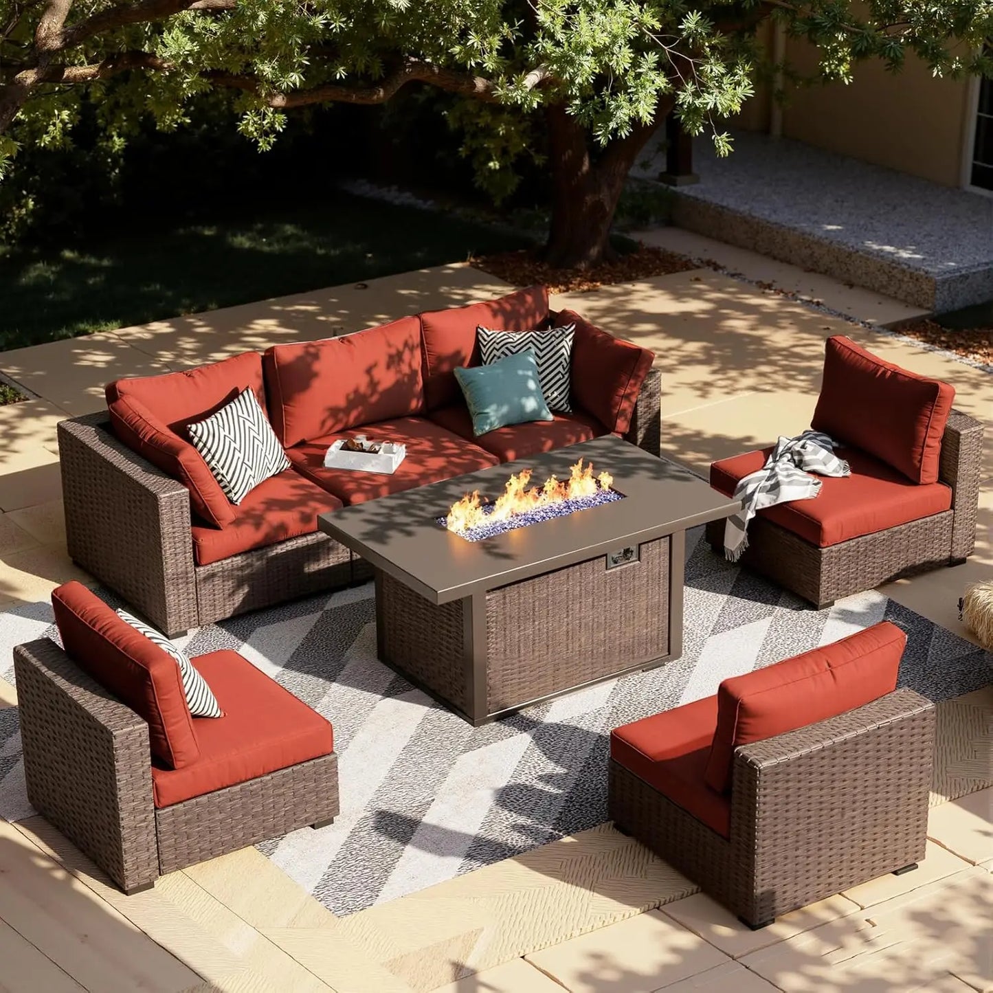 XIAOLANG Outdoor Patio Sectional Sofa Set With Fire Pit