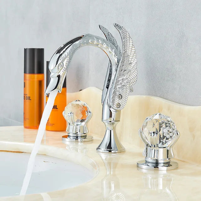 Rozin Swan Basin Faucet Deck Mounted Dual Crystal Handles