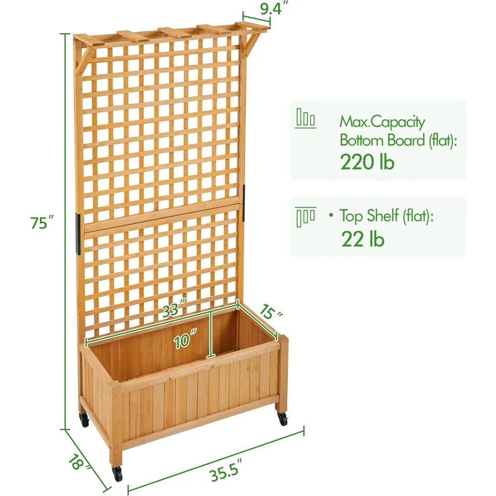 72 Inch Garden Planter with Trellis for Climbing Plants and Outdoor Use