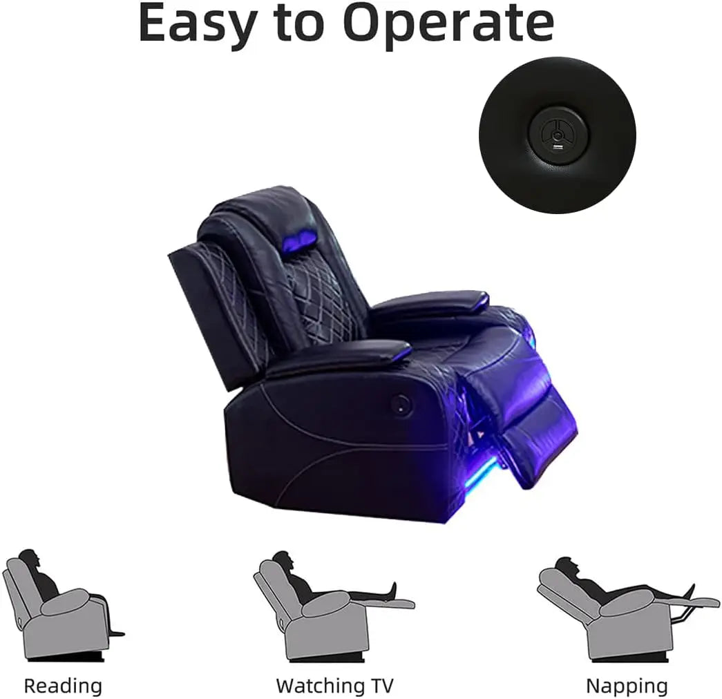 XMSJ Power Recliner Sofa Set Modern Leather Sectional LED