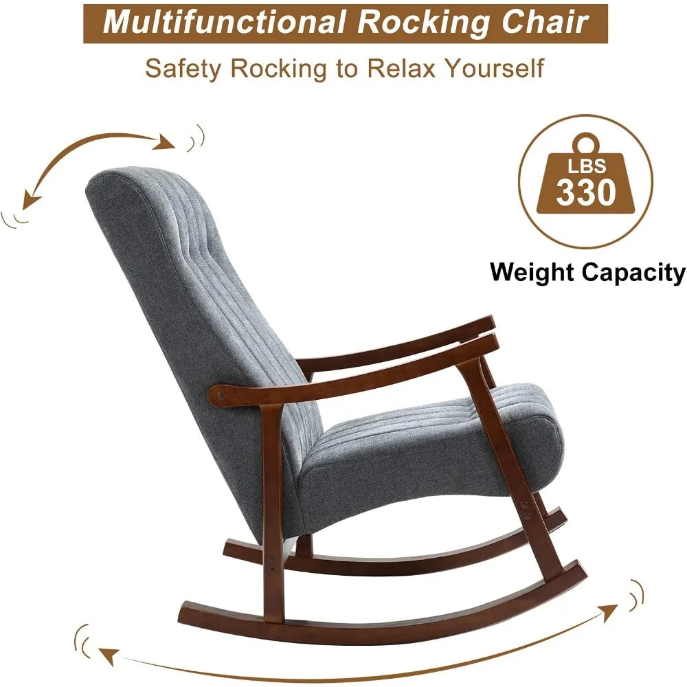 RBXC Modern Upholstered Rocking Chair With Fabric Padded Seat