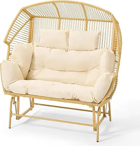 MKDK Outdoor Wicker Double Egg Loveseat Rocking Glider