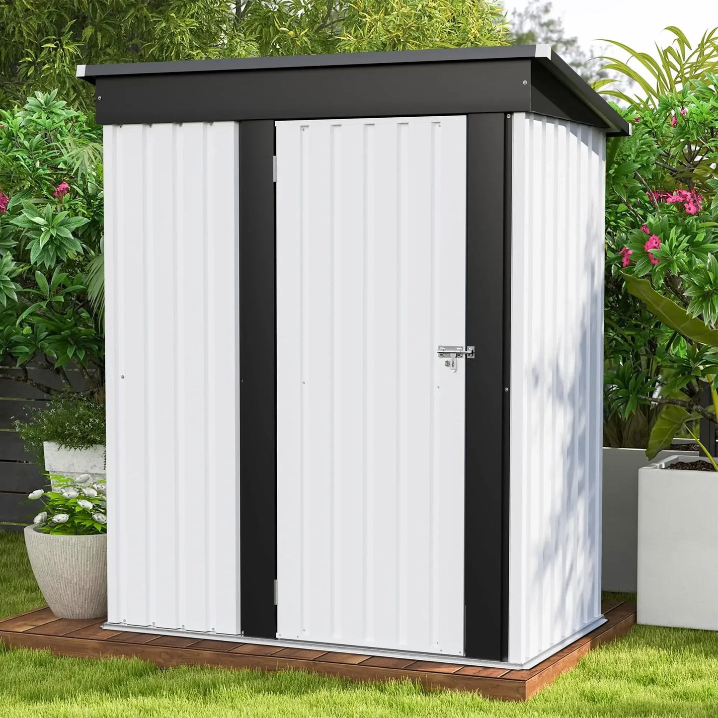 Outdoor Steel Shed With Lockable Doors And Tool Storage