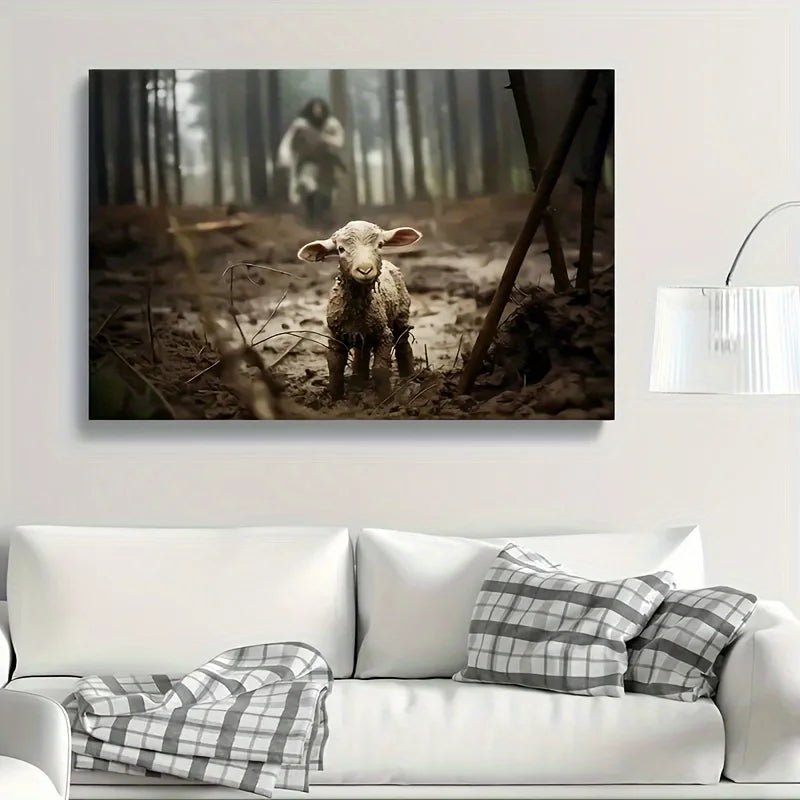 Wooden Frame Christ Will Save The Lamb Canvas Mural for Home Decoration