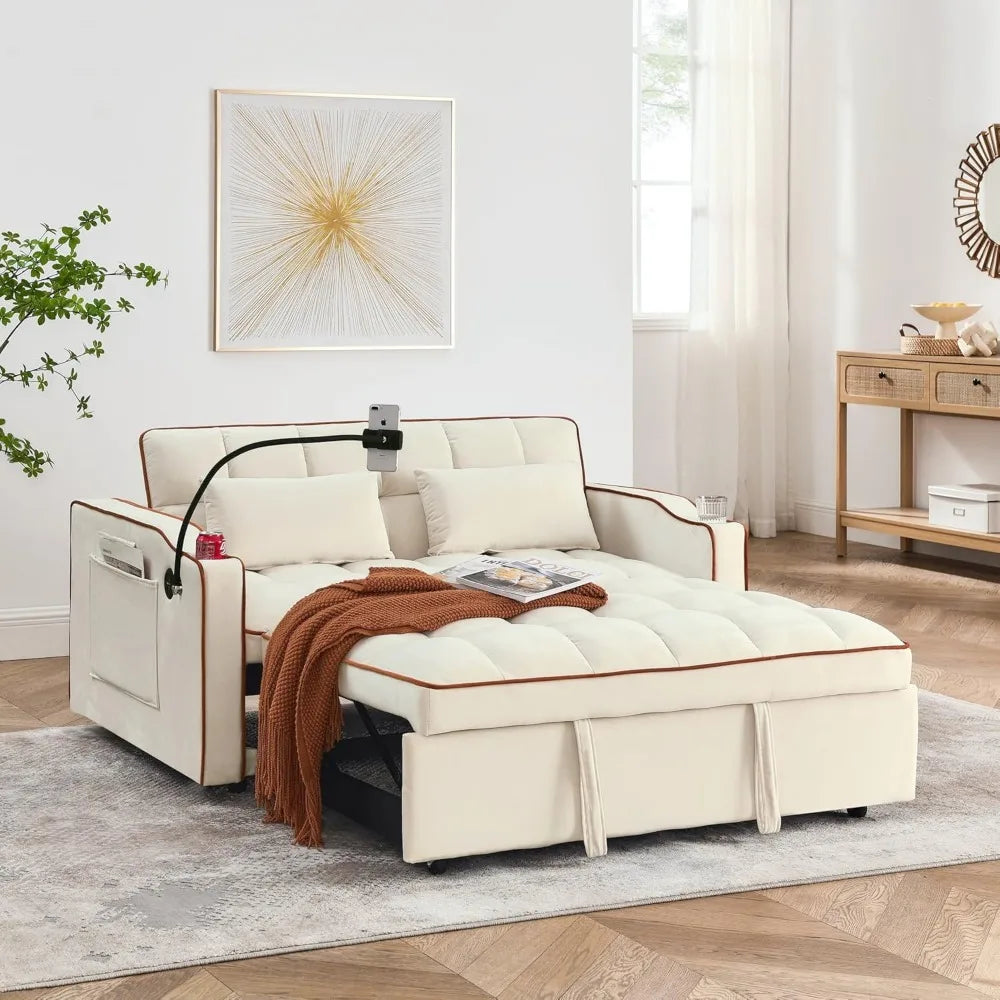 Foldable Sofa Bed with USB Ports Modern Velvet Loveseat Sleeper Couch