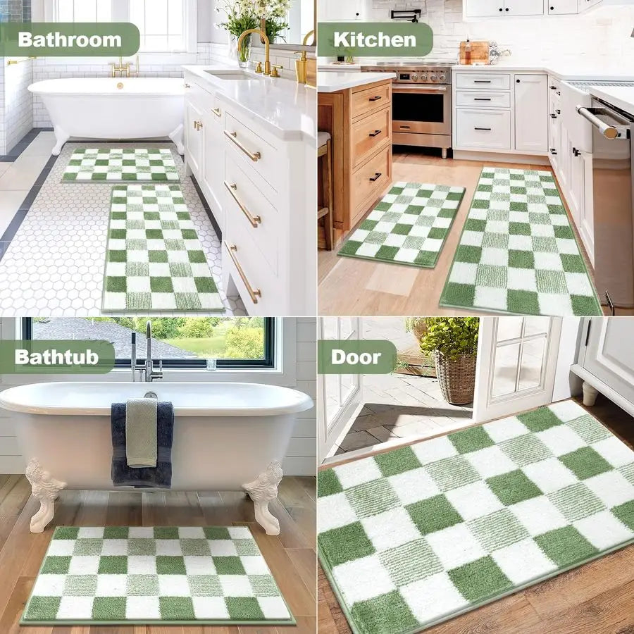Checkered Bathroom Rug Five Piece Non Slip Microfiber Mats
