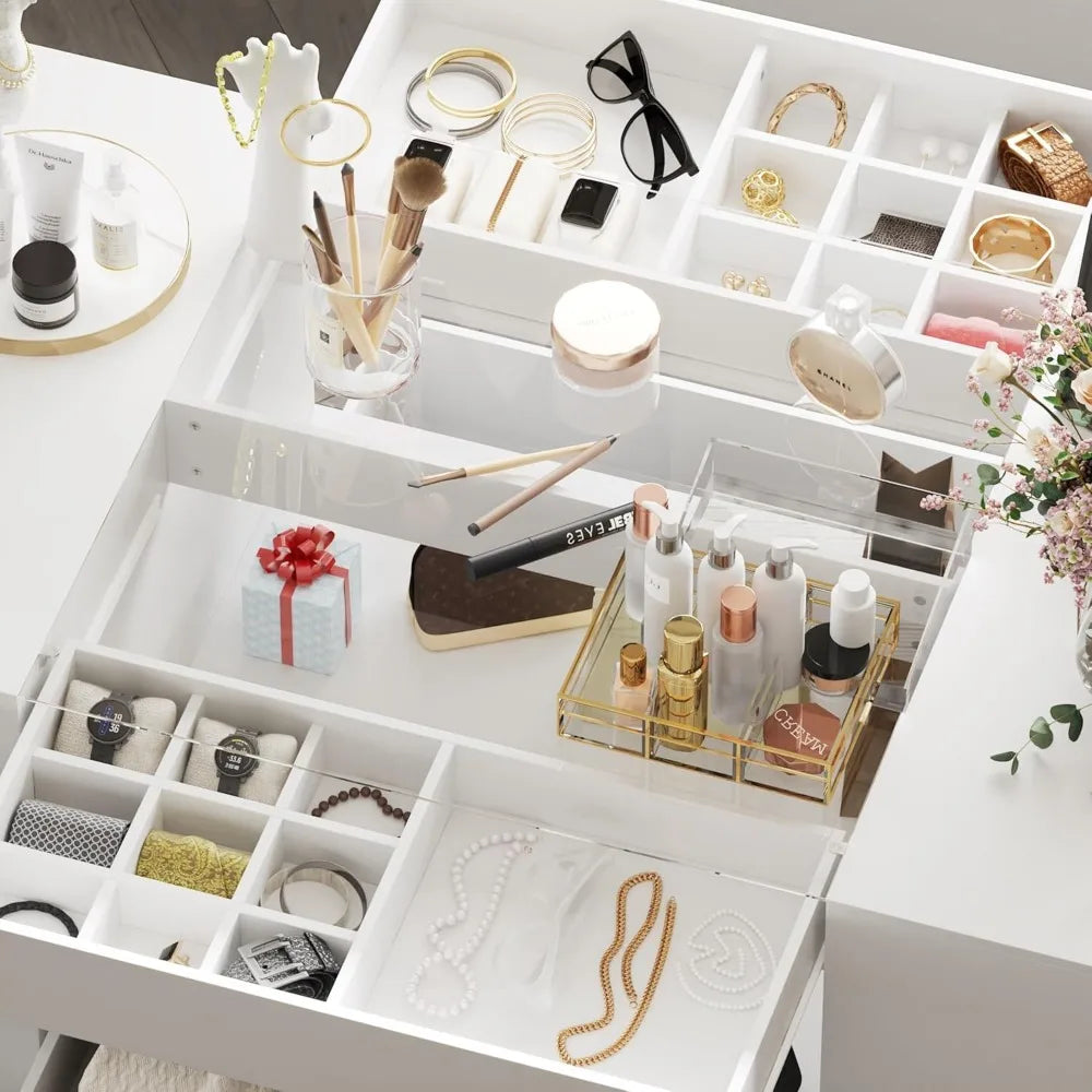 Ticify Armoire Island Wardrobe With Glass Tabletop Drawers