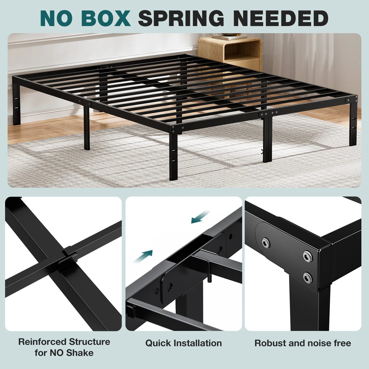 JHK Basic Metal Platform Bed Frame With Storage Space
