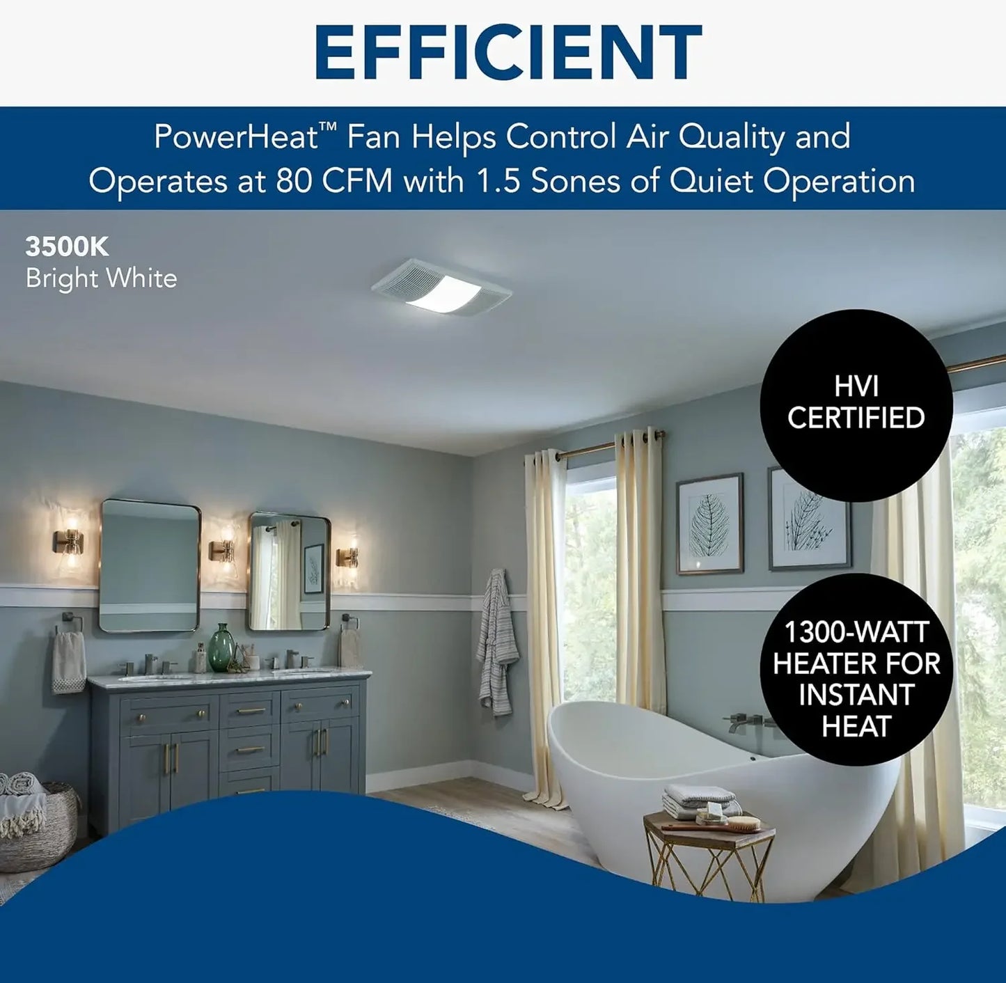 PowerHeat Bathroom Exhaust Fan Heater and LED Light Combination 80 CFM