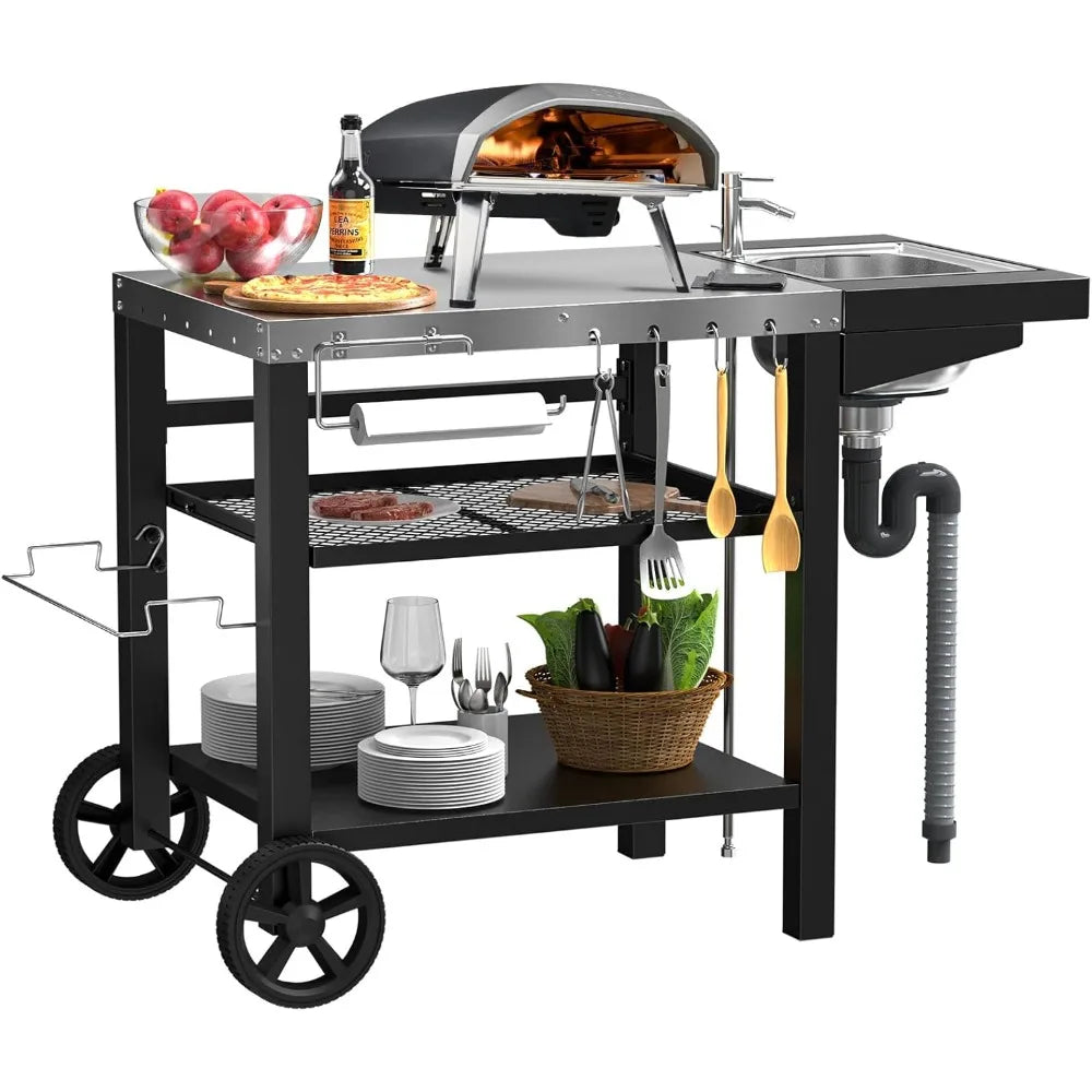 Hign Concerned Outdoor Grill Table With Sink And Oven Cart