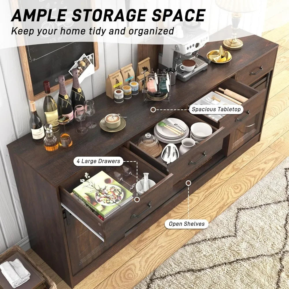 70 Inch Large Farmhouse Sideboard Buffet Cabinet with 4 Storage Drawers