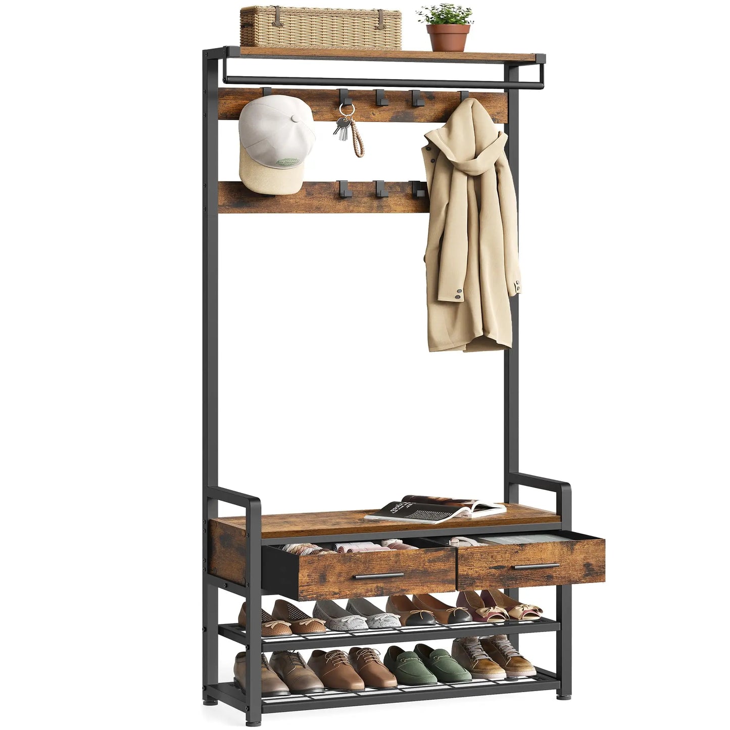 XIUWO Hall Tree With Bench And Shoe Storage Organizer