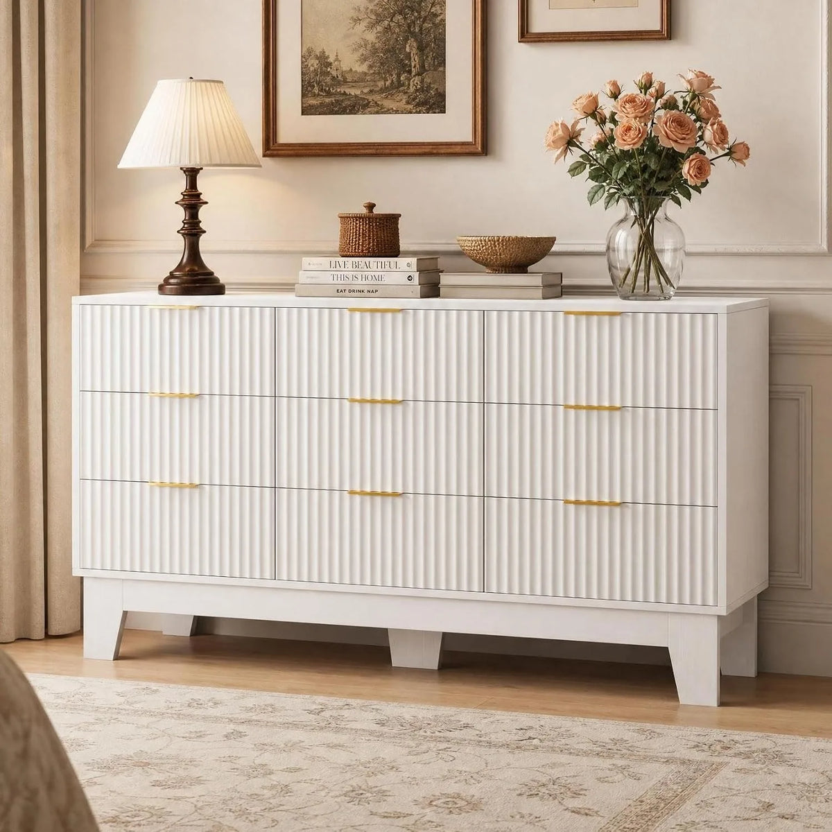 Modern Wood Nine Drawer Dresser Storage Cabinet Furniture