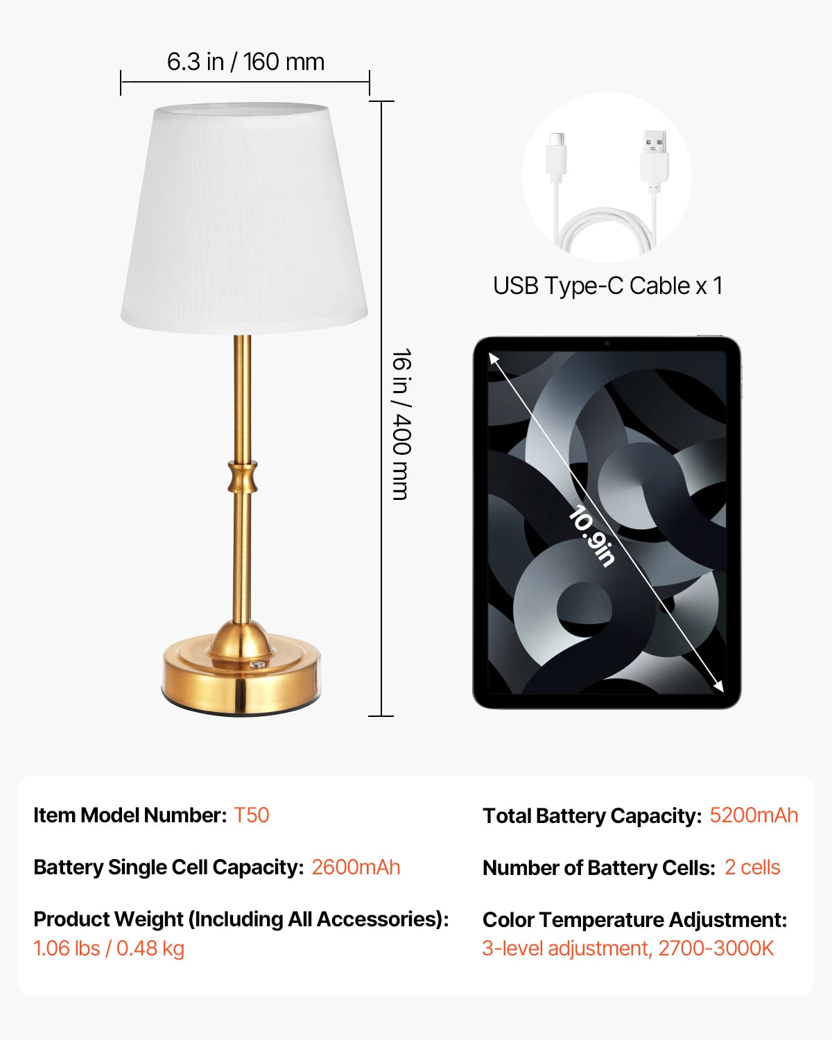 SucceBuy Cordless Desk Lamp With Rechargeable Battery